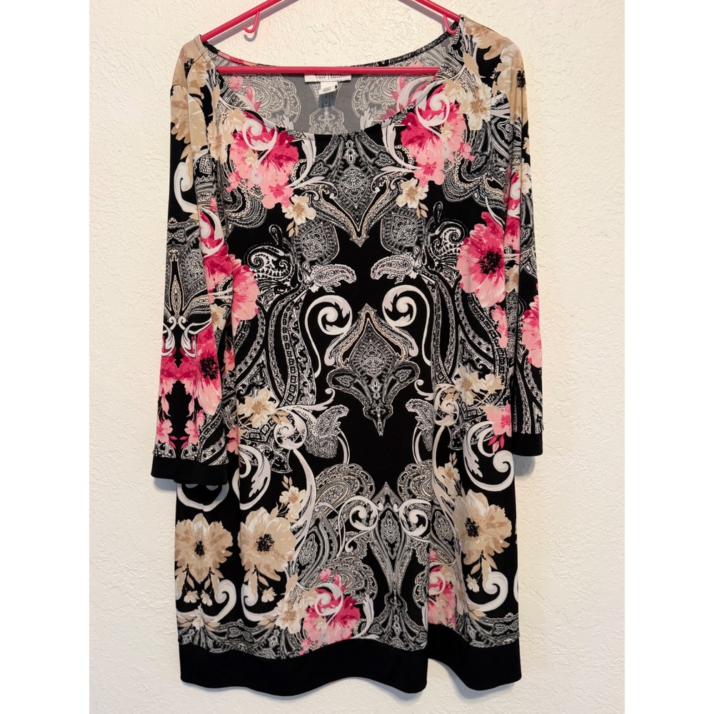 White House Black Market Floral Paisley Shift Dress Pink Black XL 570192305